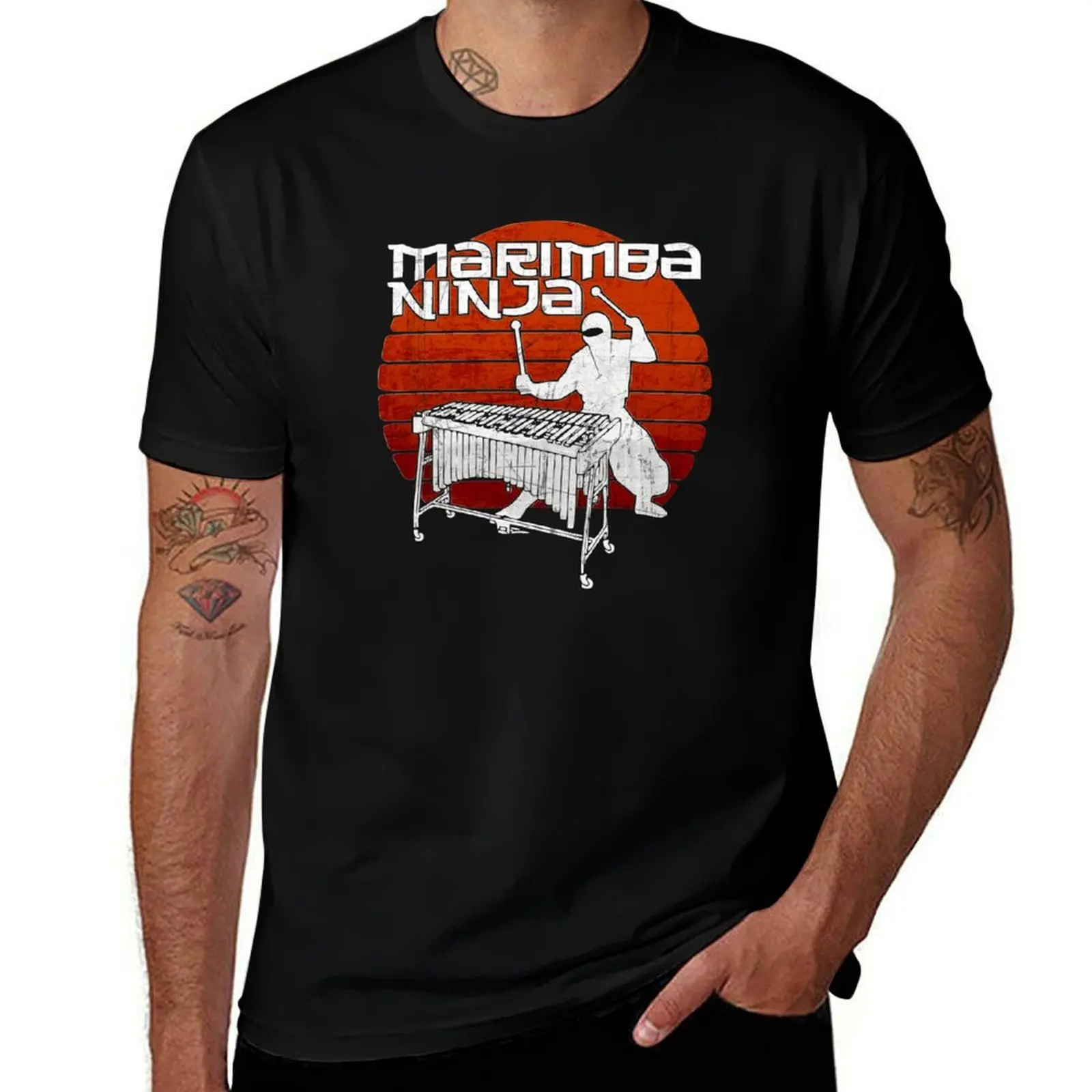 Фото Футболка Marimba Ninja Vintage Funny Percussion Marching Band Gift, футболка больших размеров, не дающая усадку №1