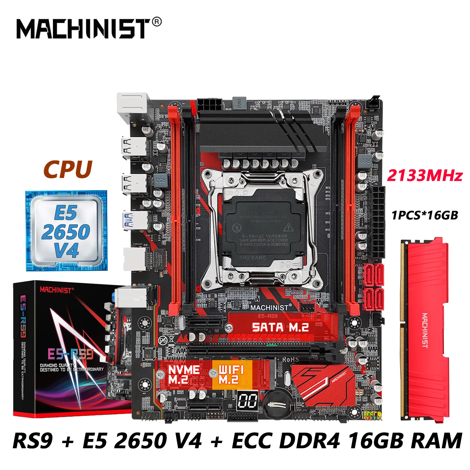 

MACHINIST Kit X99 Motherboard LGA 2011-3 Intel Xeon E5 2650 V4 CPU Processor Set ECC DDR4 16GB RAM Memory M-ATX usb NVME M.2 rs9
