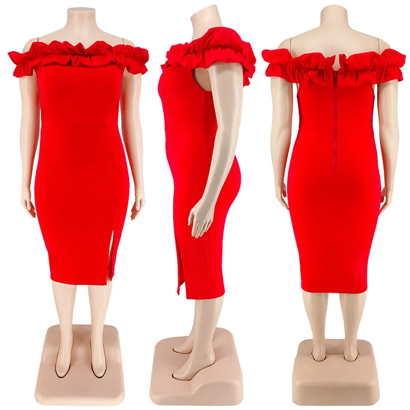 2023 Spring Women Dress Ruffle Off Shoulder Fashion Elegant Cloth Female Casual Luxury Gown Plus Size Evening Party New In Dress