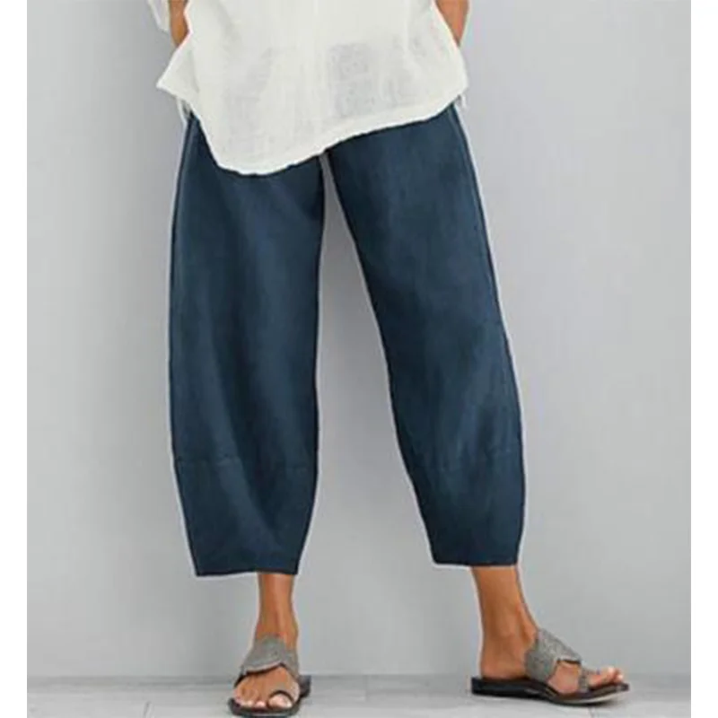 

Women's Cotton Linen Pants Are Loose And Comfortable, With Elastic Waistband And A Retro Solid Casual Pocket. Wide Leg Trousers