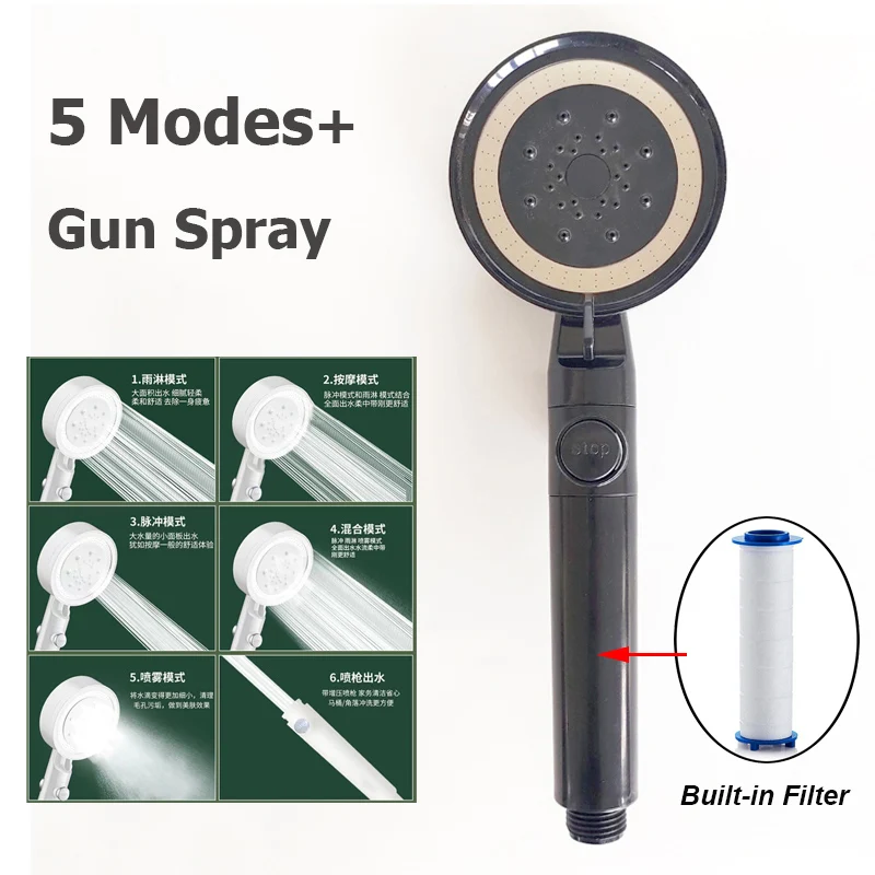 

Новая насадка для душа с большой панелью 175 мм, 5 режимов, насадка для душа с дождевой насадкой, верхний смеситель для дождевого душа высокого давления, аксессуары для ванной комнаты