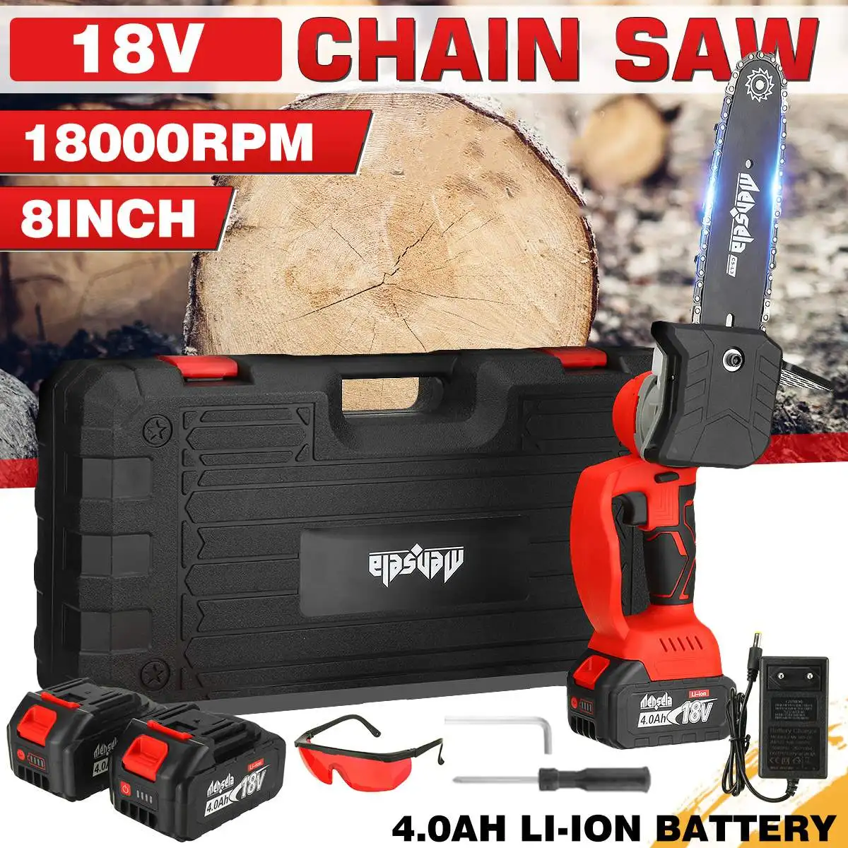 

6 Inch 800W 18V Electric Saw Chainsaw One-Hand Saw Wood Logging Cutting Cutter With 1/2 PC 5C 2.0Ah Battery Woodworking Tool