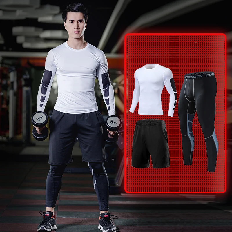 

Mens Fitness Sportswear Set Gym Running Compression Tracksuit Suit Jogging Tight Sports Wear Clothes Dry Fit Lycra Leggings