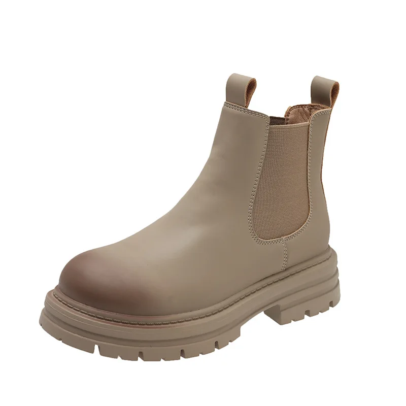 2022 Autumn and Winter Women Ankle Boots Pu Leather Chunky Boots Round Toe Platform Chelsea Boots Fashion Platform Boots Female