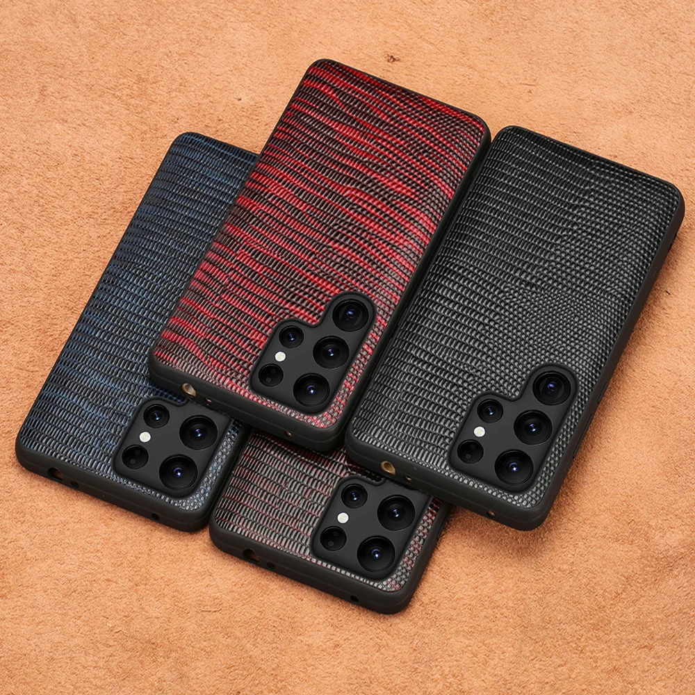 Genuine Leather Lizard Grain Case For Samsung Galaxy S21 S22 S23 Ultra S20 FE S9 S10 S22 Plus Note 20 10 A53 A51 A52S A71 A52