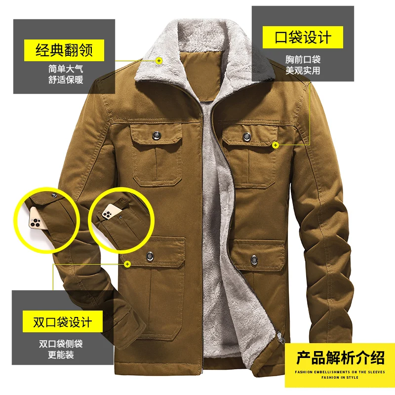 Men's jacket 2022 autumn and winter high-quality fashion brand lamb plush cotton windbreaker casual work clothes warm thick coat