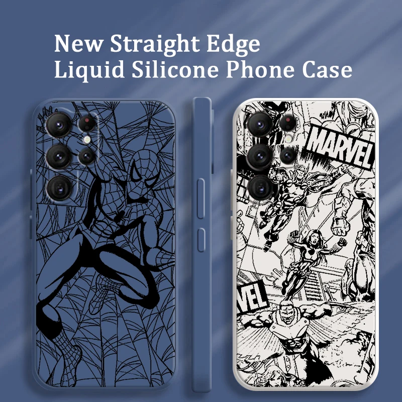 

Phone Case For Samsung Galaxy S22 S21 S20 Pro FE S10 Note 20 Plus Lite Ultra 5G SpiderMan Marvel Logo Comics Liquid Rope Cover