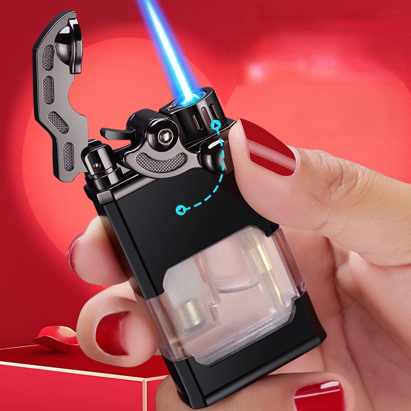 

Transparent Visible Creative Cigar Lighter Outdoor Camping Portable Lighter Windproof Inflated Jet Fuel lighter Personality