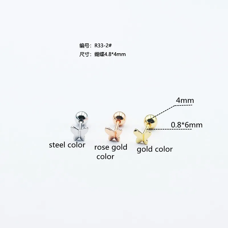 

1603 Size 0.8*6mm 316 Stainless Steel Breif Round Shape Screw Back Stud Earrings Ip Plating No Easy Fade Allergy Free Gold Color