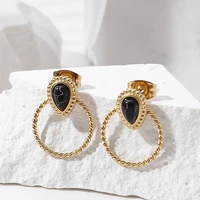 twist shape metal hoop earrings natural stone water drop dangle earring trendy minimalist french elegant retro party jewelry