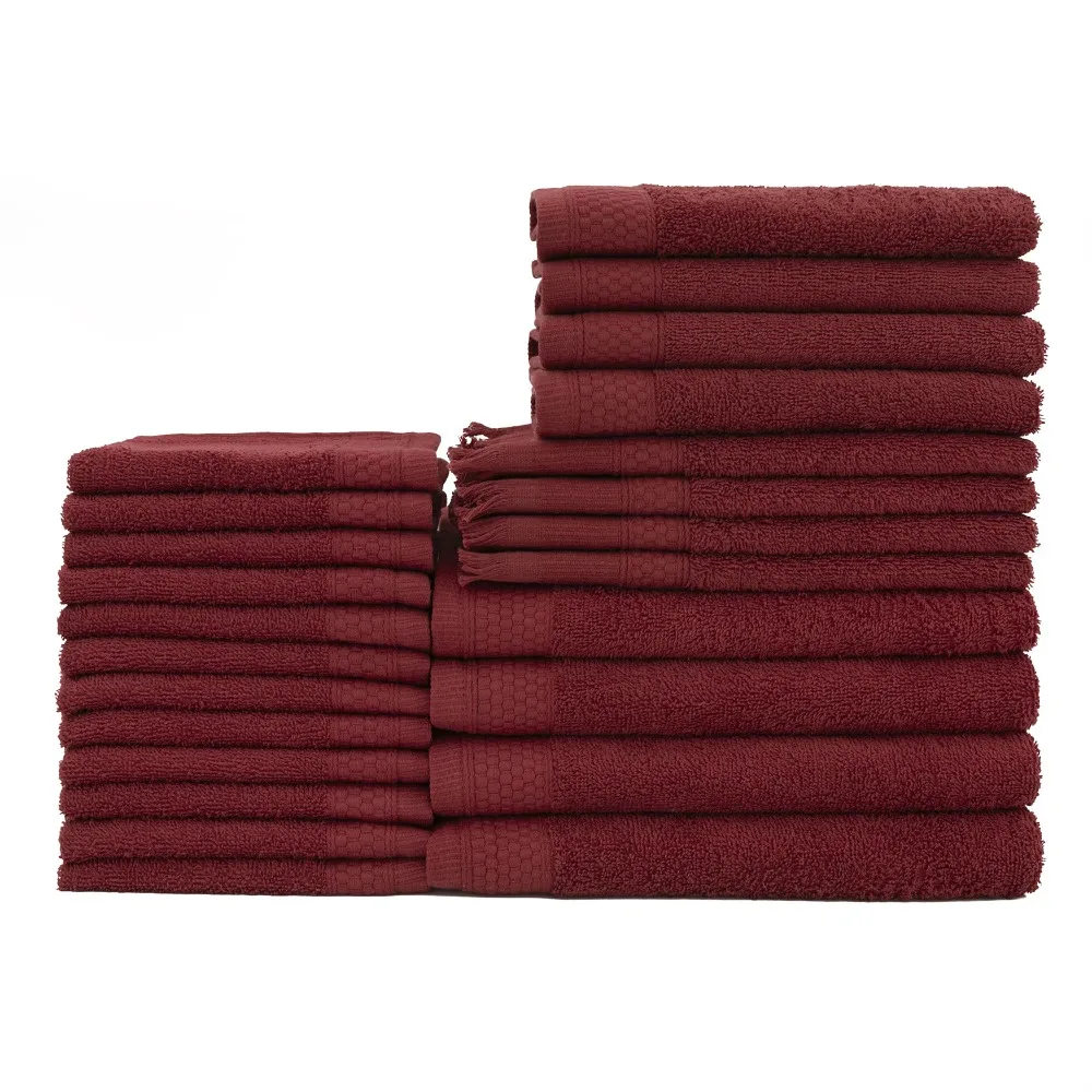 

Bathroom Towel Set Traditional 24 Piece Cotton Bath Towel Set, Red
