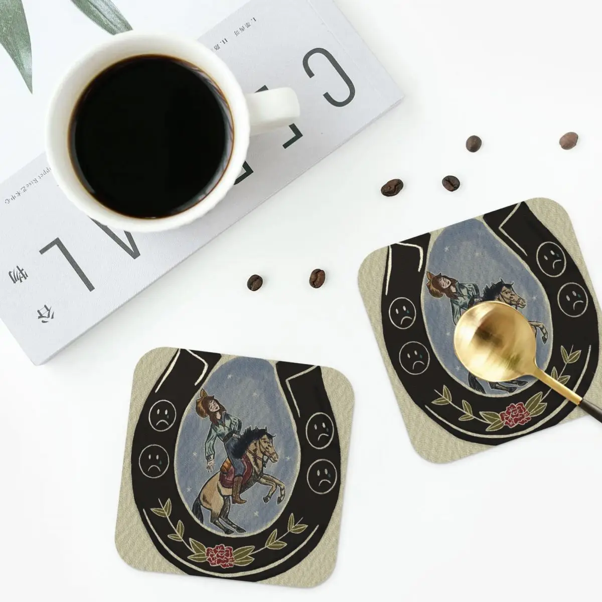 

Emotional Cowgirl Coasters Kitchen Placemats Non-slip Insulation Cup Coffee Mats For Decor Home Tableware Pads Set of 4