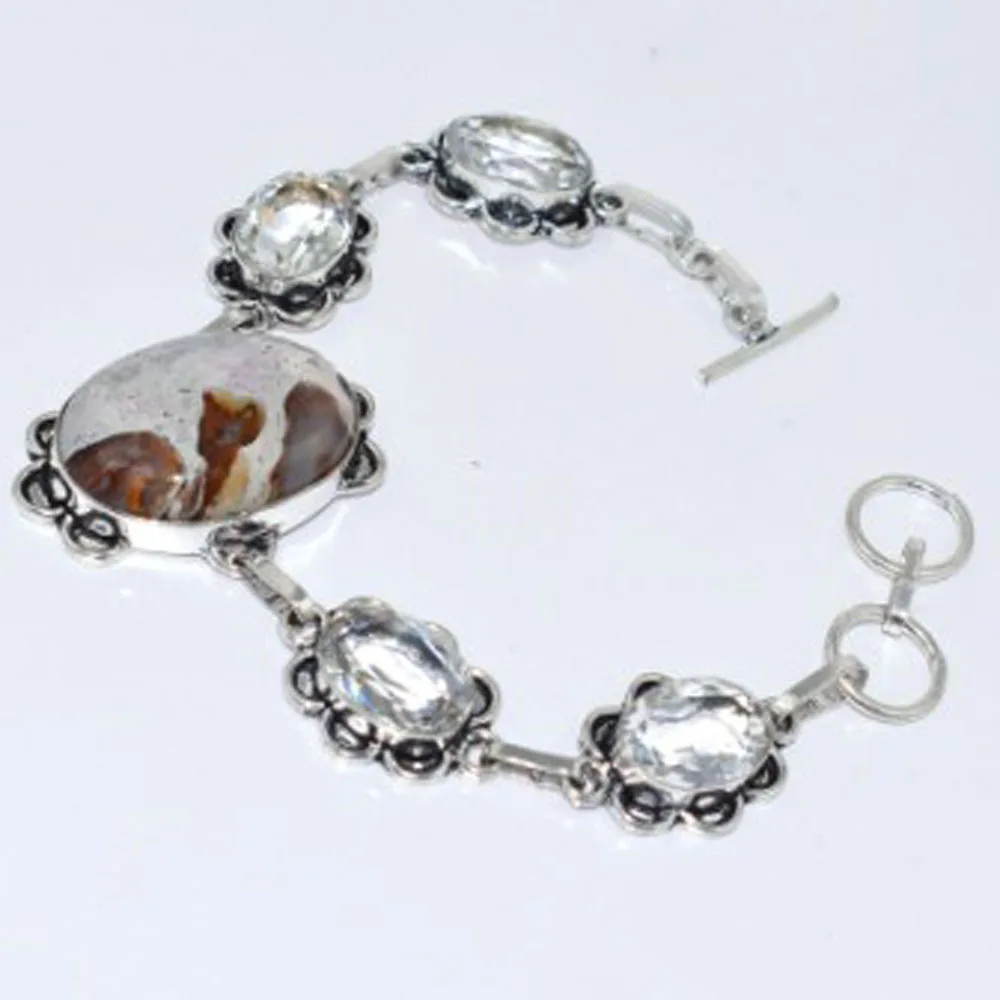 

Белый топаз и Растяжка Jaspers, Серебристый браслет с покрытием из меди, 20,1 см, B3355