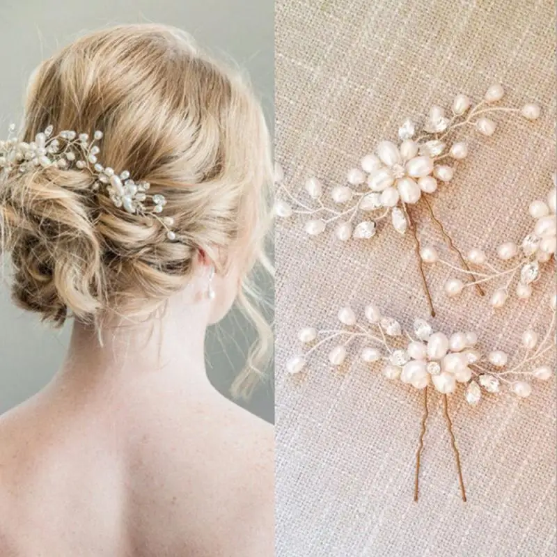

Women Pearls Hair Clips Wedding Bridal Bridesmaid Hairpins Hairband Comb Hairpin Headdress Beauty Tool Hair Fork Pins Badges