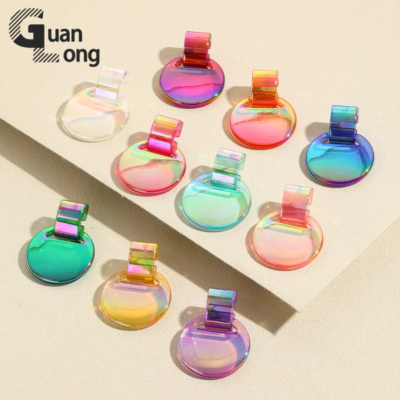 

GuanLong New Korean Long Laser color Resin Hanging Earring for Women Big Geometric Drop Earrings Party Round Simple Punk Jewelry