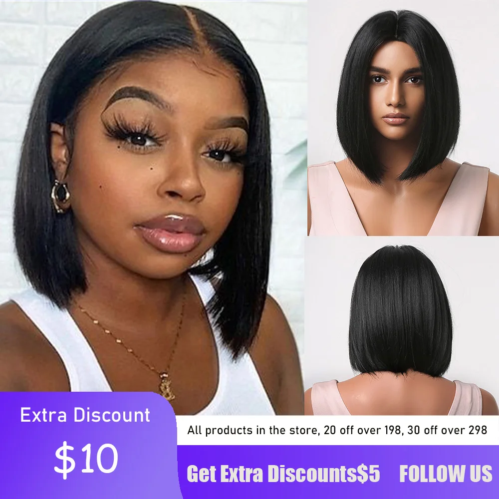 

Black Short Straight Bob Wigs for Black Women Cosplay Daily Natural Hair Wigs Middle Part Heat Resistant Synthetic Wigs
