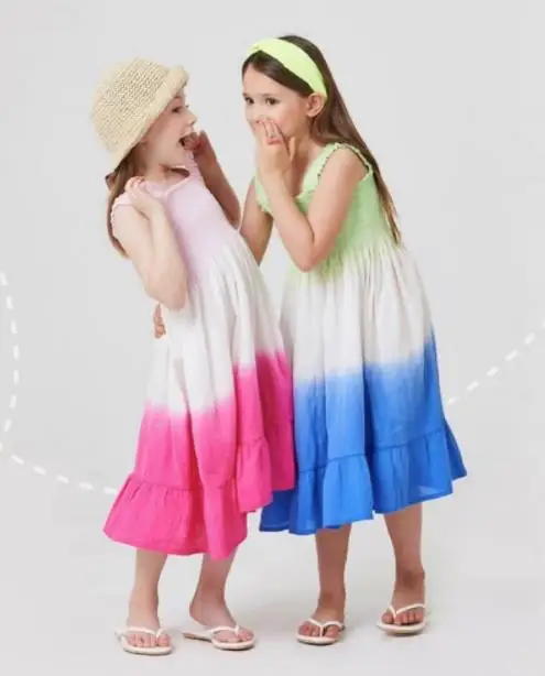 

Size 100-150 Summer Girls Gradual Dyed Cotton Pleated Sling Dress