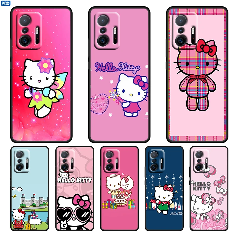 

Anime HelloKitty Cute Girls For Xiaomi 12 12X 11 11T 10T Mi 9T Ultra Pro Lite 5G TPU Soft Silicone Black Phone Case Funda Coque