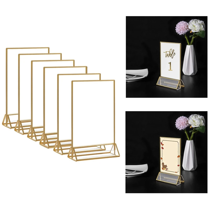 

6 Pcs Gold Sign Holder Acrylic Double-Sided Desktop Display Stand Wedding Table Digital Stand Table Sign Rack