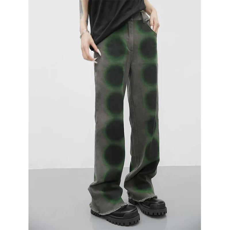 

Джинсы в американском ретро стиле для мужчин, тонкие брюки с оборками в национальном стиле, свободные прямые винтажные штаны из денима, для ...