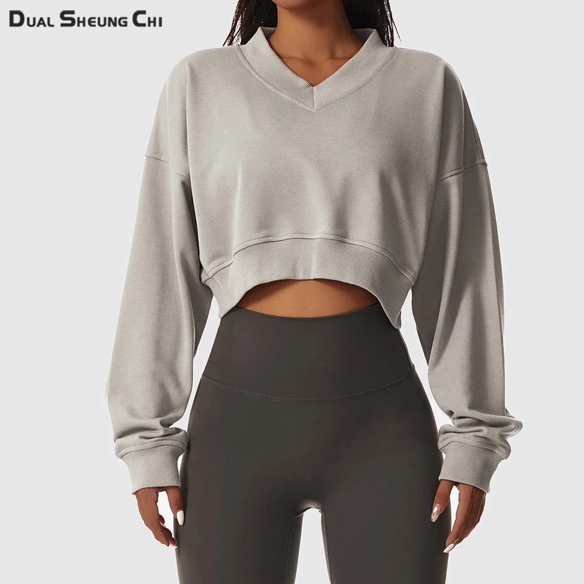 

New Arrival Fashion Cropped Hoodie Yoga Shirt Sport Gym Sweatshirt Casual Crop Long Sleeve Workout Tops For Women