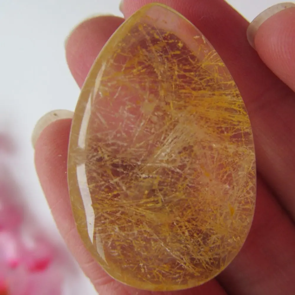

Jewelry Citrine Pendant Polished Rutilated Quartz Natural Hair Crystal Healing Stone Yellow Hairstone