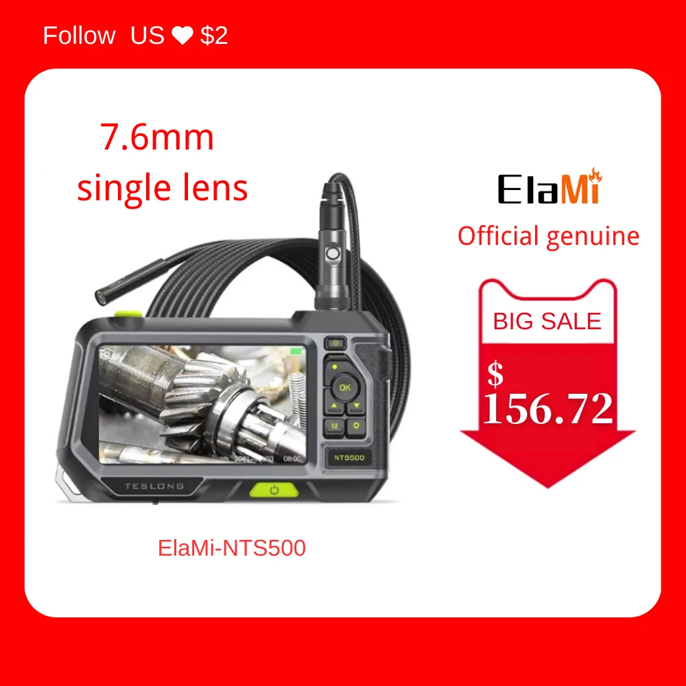 

NTS500 7.6mm single lens Inspection Camera 1080P Digital Borescope with 5" LCD Screen IP67 Waterproof Sewer Camera for Car Pipe