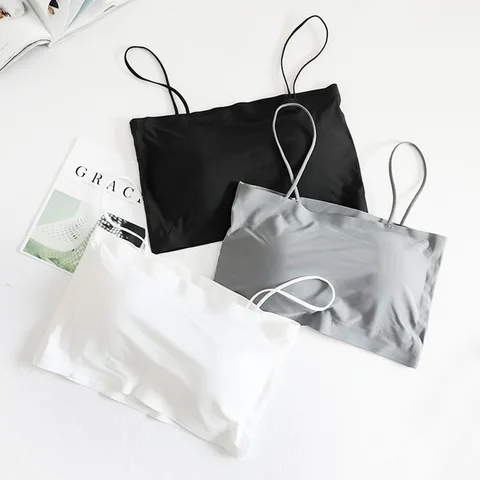Crop Top Women Summer Sling Tube Top Sexy Bra Seamless Ice Silk Sexy Sleeveless Tank Tops Black White Camis Backless Camisole