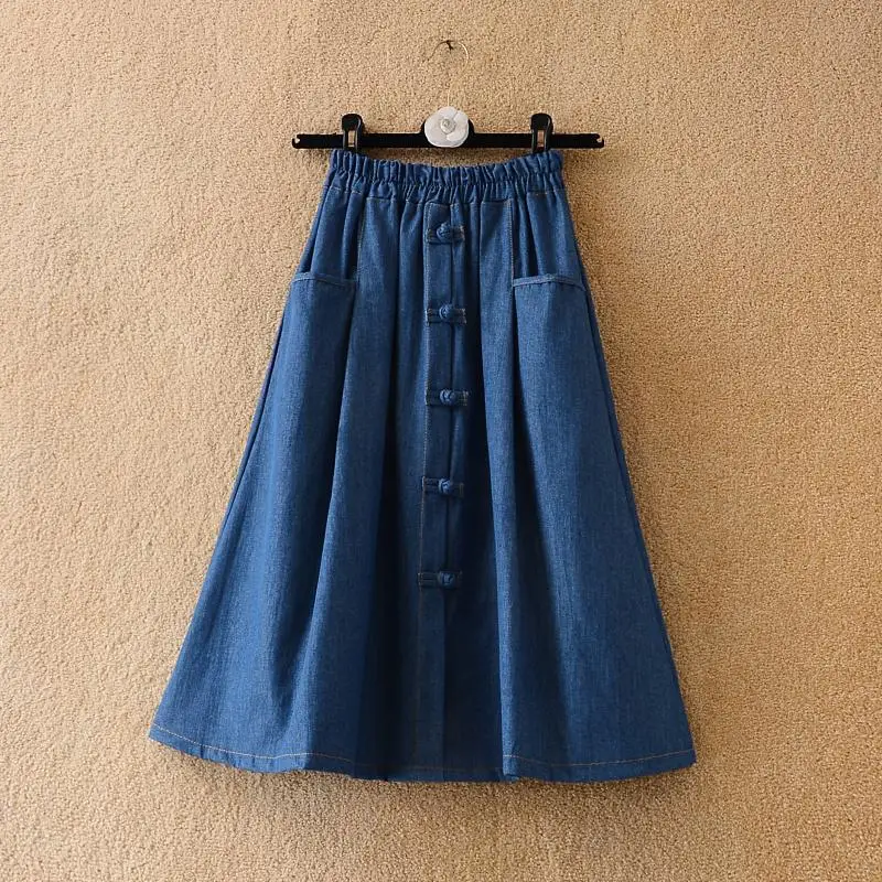 

Denim Skirt Women for Spring Summer 2022 Korean Blue Solid Color High Waist Sun School Midi Skirts Female Saia Faldas X446