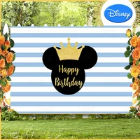 Disney Cartoon Mickey Mouse Boy Birthday Party Banner Backdrop Blue Stripe Crown Photography Background Newborn Baby Shower Deco