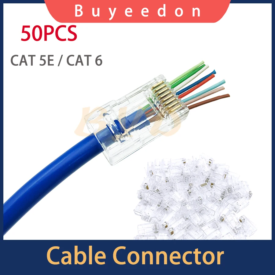 

Сетевой модульный штекер, соединитель кабеля Ethernet RJ45 Cat 5E Cat 6, 8P8C CAT5E CAT6, позолоченный, проходной