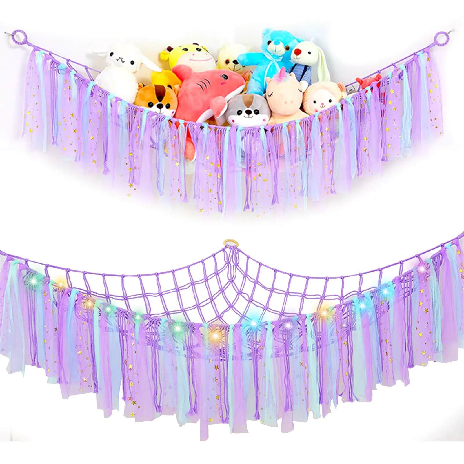 

Гамак с треугольной ручкой со светодиодной подсветкой, легкая установка, мягкая кружевная Подвеска для спальни, для детей, экономия простра...