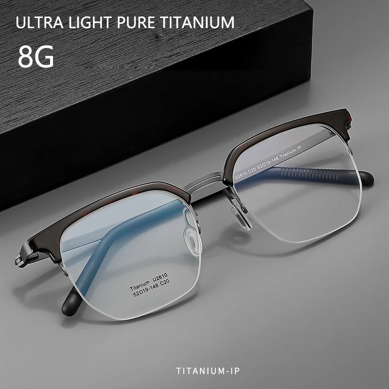 

Очки с полуободковой оправой из чистого титана, новые модные ретро ультра зеркальные многоугольные очки, оптические оправы для очков по рецепту для мужчин и женщин