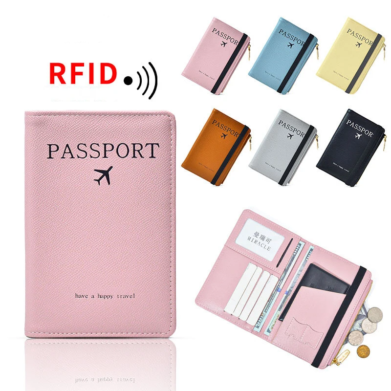 

RFID Passport Holder Travel Wallet Elastic Band Leather Passport Cover Blocking Document Organizer Men Women Porta Pasaporte