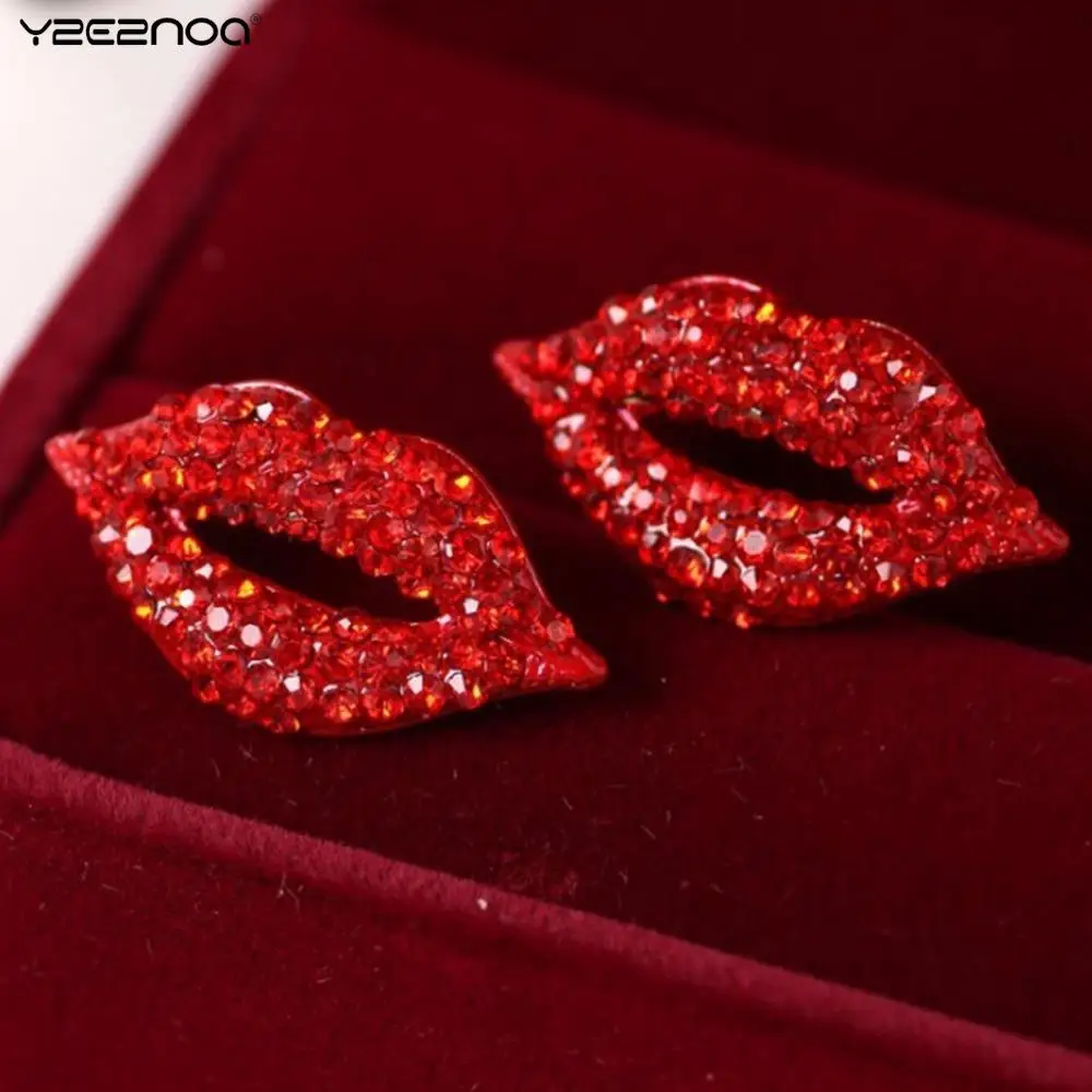 

1 Pair Sexy Women Red Lip Rhinestone Earrings For Women Girls Big Brand Classic Luxurious Elegant