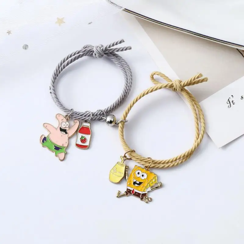 

Spongebob Squarepants Couple Bracelet with Magnet Female Cartoon Anime Small Rubber Band To Send Boyfriend Girlfriend Head Rope