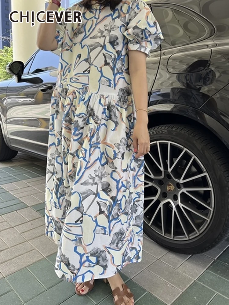 

Женское платье-макси CHICEVER, свободное винтажное платье с круглым вырезом и рукавами-фонариками и высокой талией
