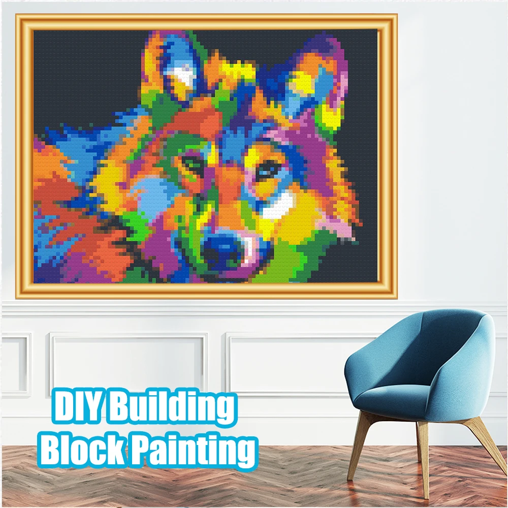 

S010 Painting Mosaic Home Wolf Animals Decoration Building Block Wall Art Painting Pixel Ornament Idesa Pop Mural Surpise Gift