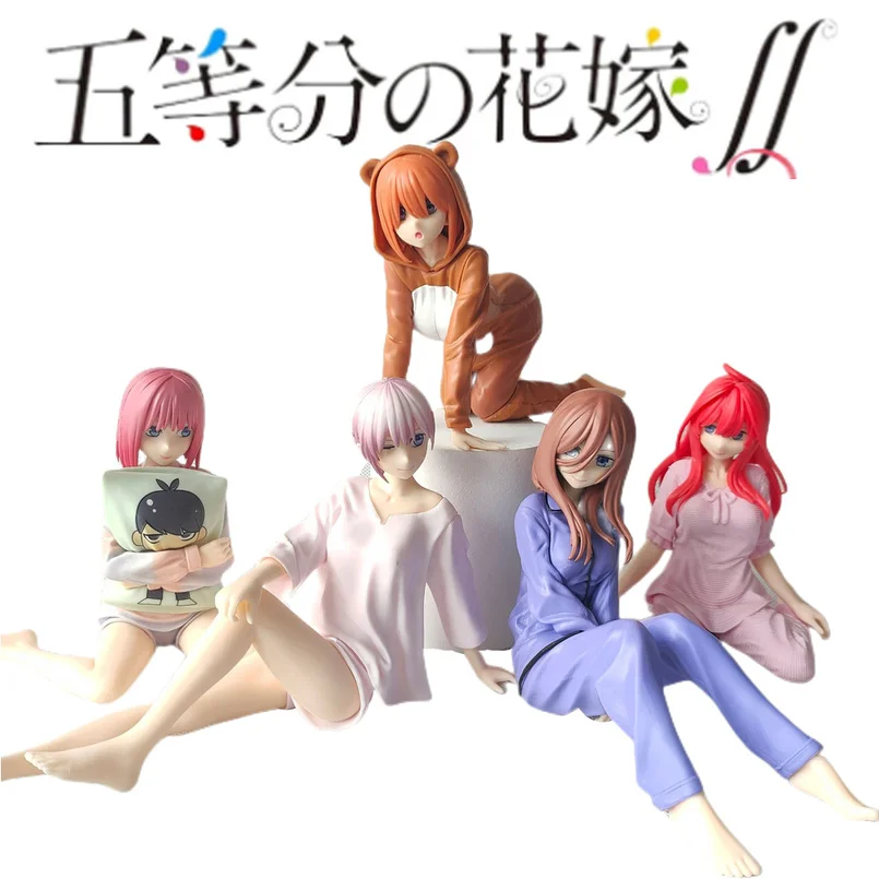 

5PCS Nakano Miku Hot Anime The Quintessential Quintuplets Figure Sexy Pajamas Sitting Nino Cute Model Static Toy Collection Doll
