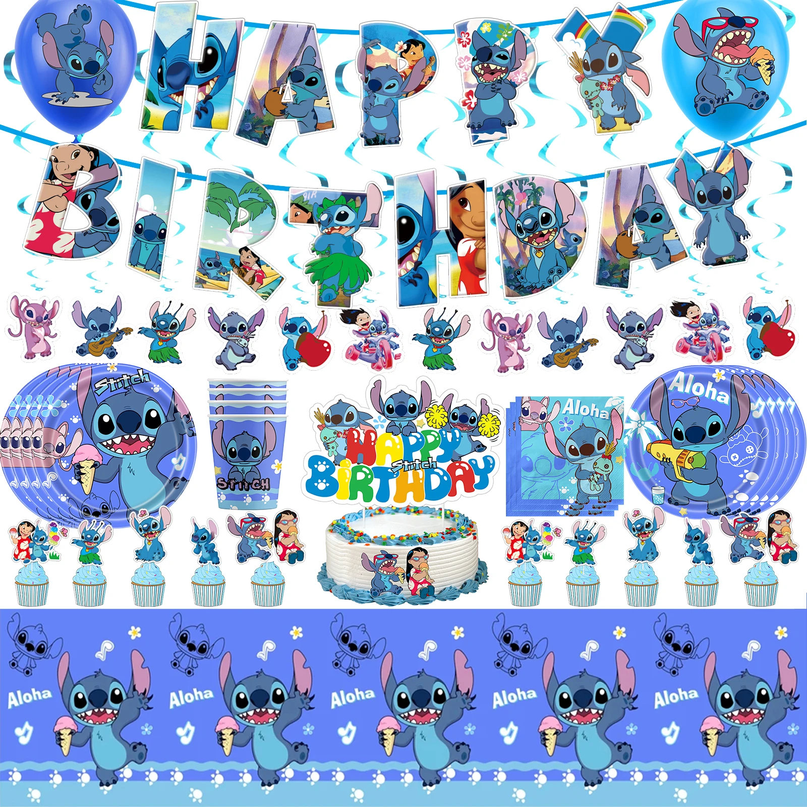 

Lilo Stitch Party Supplies Include Paper Cup Plate Napkin Balloon Banner Tablecloth for Kid Boy Birthday Party Decor Baby Shower