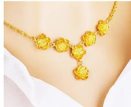 

Pure copper manufacturer direct selling Vietnam Shajin six rose necklace bride jewelry gift gold-plated Flower Pendant Necklace