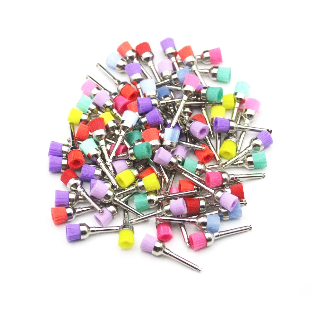 100 шт./кор. Одноразовые зубные полировальные щетки с нейлоновыми щетинками и полировальными чашками для отбеливания зубов и инструментами стоматолога.