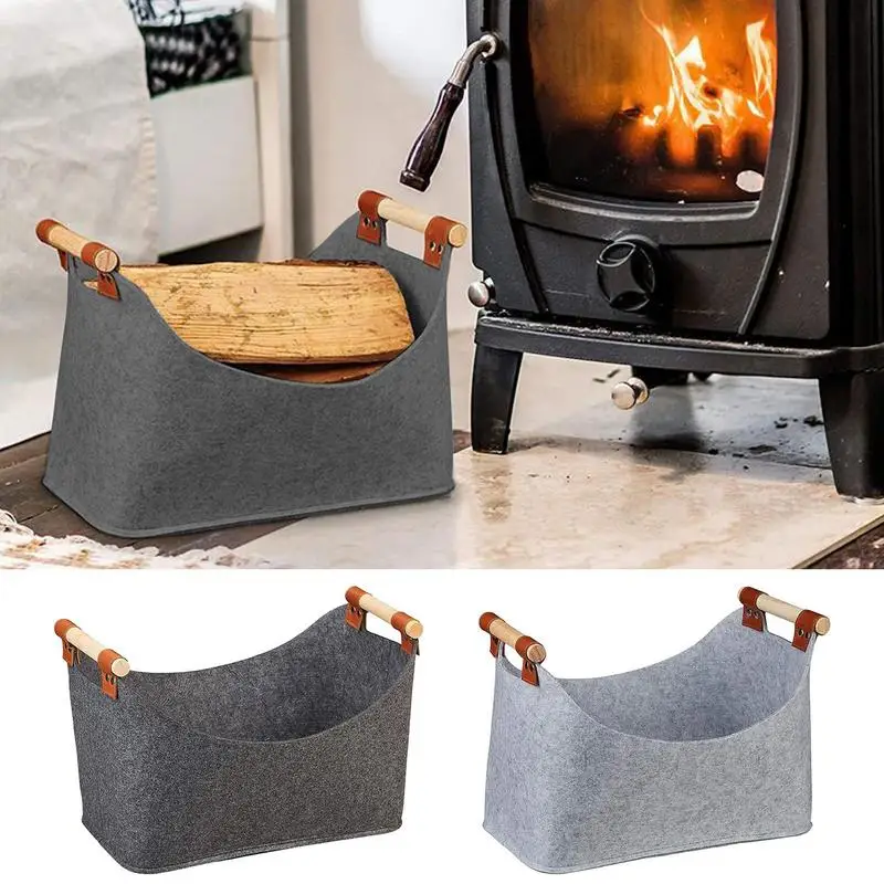 

Firewood Basket Portable Felt Wood Holders Log Storage Basket With Reinforced Handle Thickened Storage Basket For Firewood Books