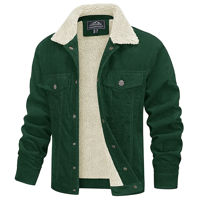 

Men's Corduroy Jackets Vintage Sherpa Fleece Windbrekaer Thicken Warm Winter Coats Multi-Pockets Casual Denim Jacket