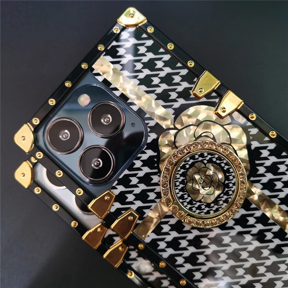 Luxury Glitter Square Cover Houndstooth Flower Stripe Plaid Case For Samsung Galaxy A54 A14 A53 A52 A72 A82 A71 A32 A13 A21S