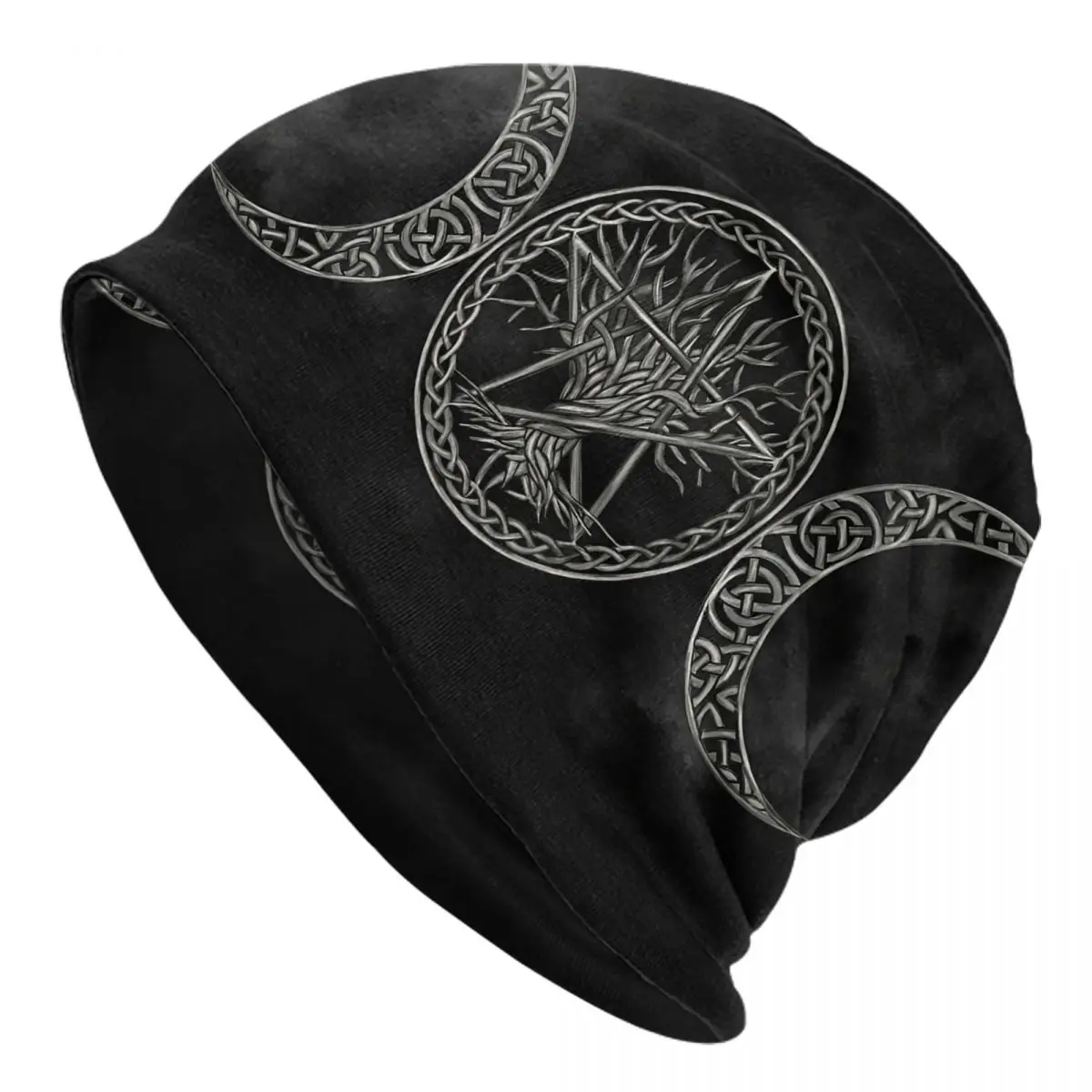 Triple Moon With Pentagram And Tree Of Life Adult Men's Women's Knit Hat Keep warm winter Funny knitted hat