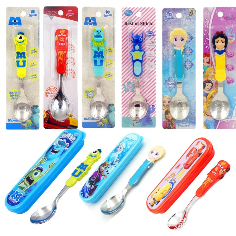 Дисней Микки Ложка Минни Посуда Для Детей Детская Вилка Набор Для Питания Из Нержавеющей Стали Картонный Подарок На День Рождения.