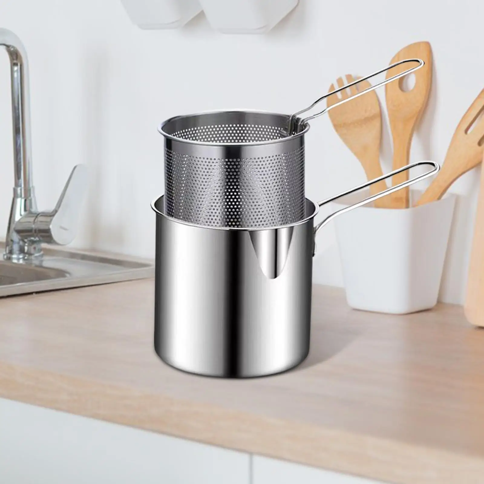 Deep Fry Pan with Strainer for Home Dried Fish Chicken Legs 