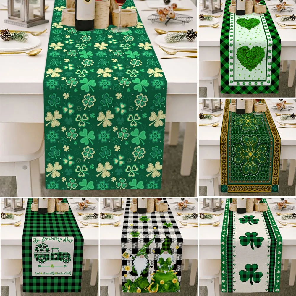 

New Table Cloth St. Patrick's Day Table Runner Shamrock for Holiday Spring Home Decor for Saint Patricks Day