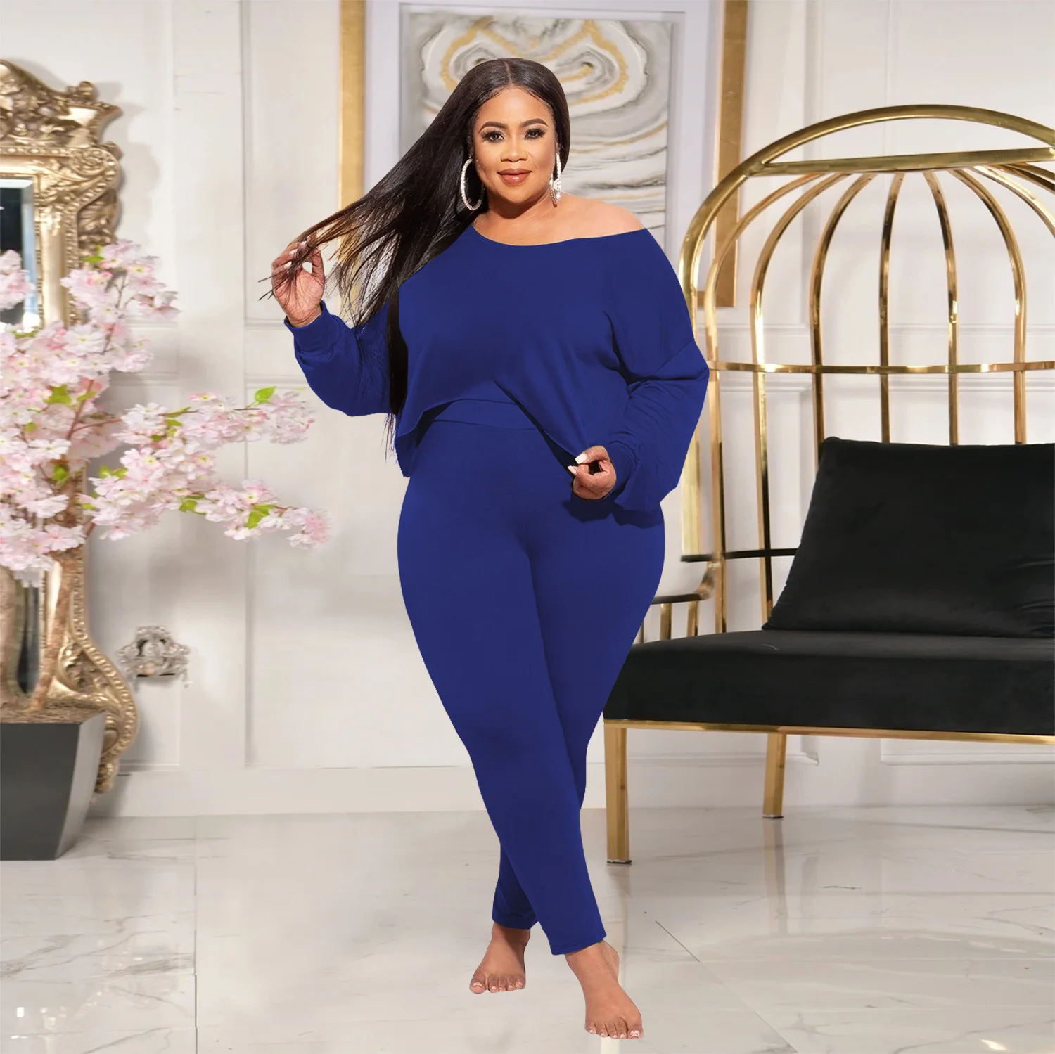 Plus Size Wholesale Dropshopping Women Clothing Two Piece Set Fall Irregular Top and Pants Suits 3xl 4xl 5xl 6xl